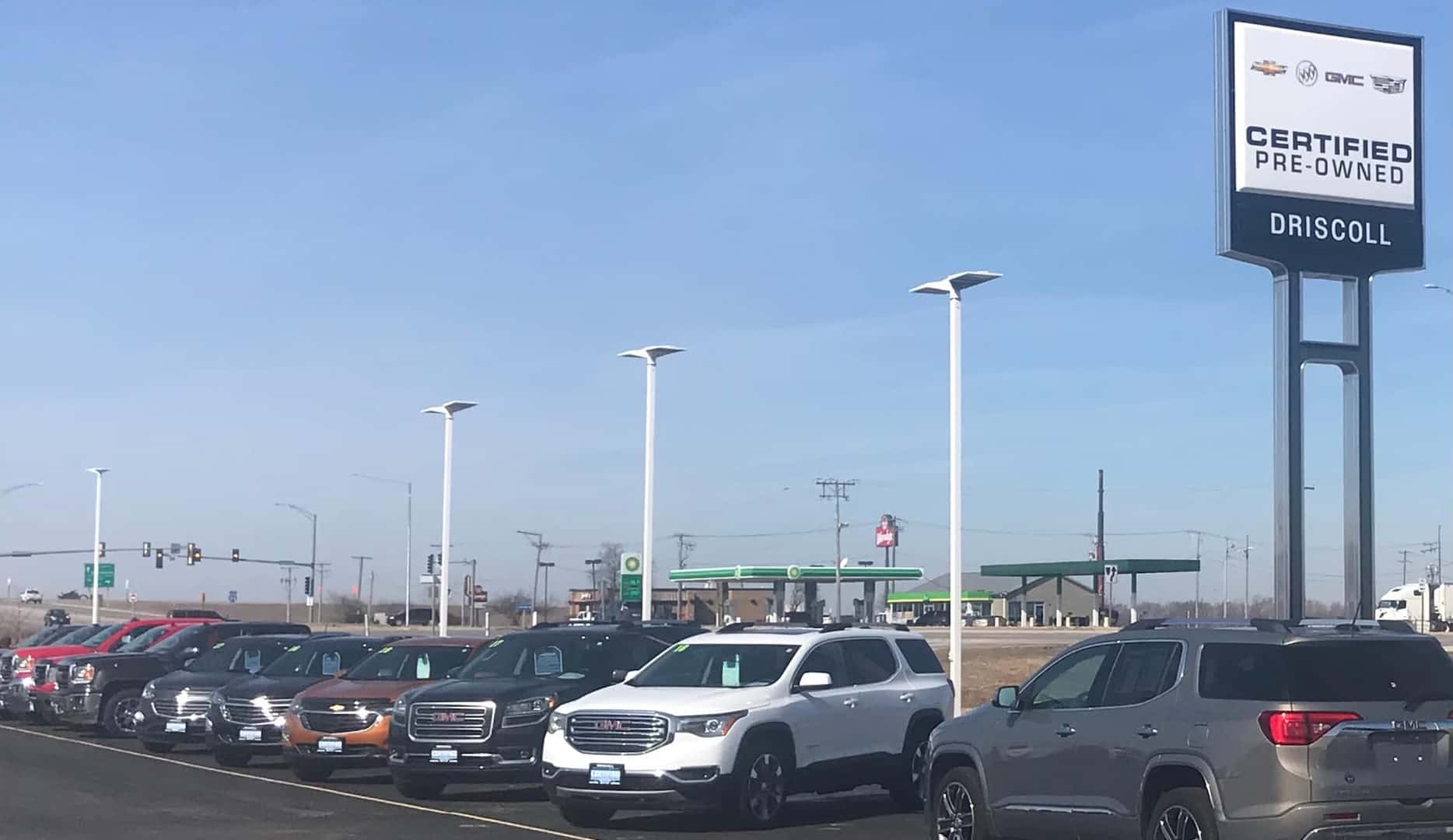 An exterior shot of cars at the dealership