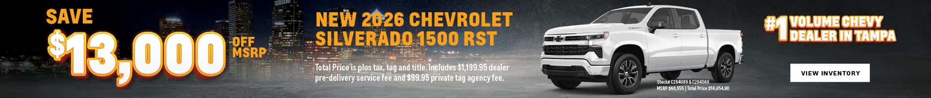 Save $13,000 off MSRP on New 2026 Silverado 1500 RST Trucks