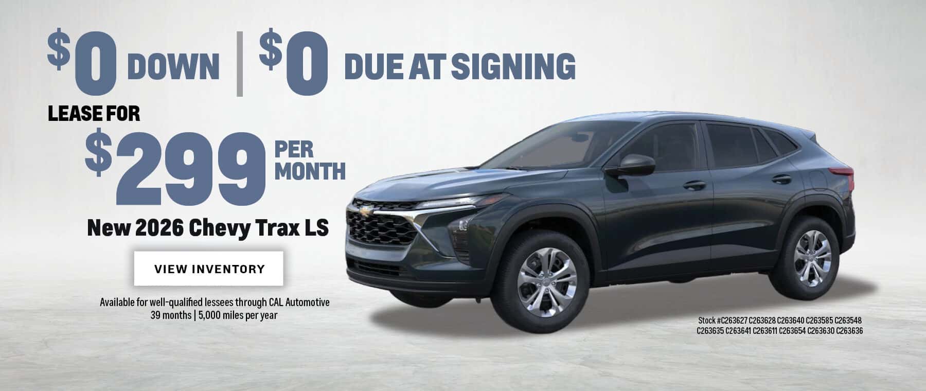$299 Lease on New 2026 Chevrolet Trax SUVs