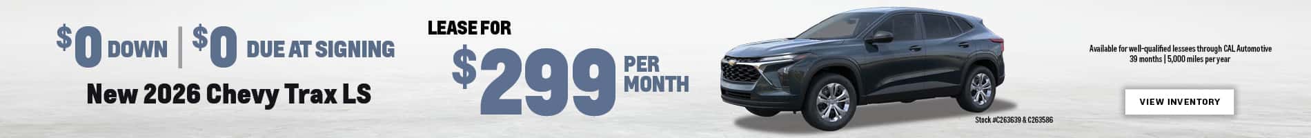 $299 Lease on New 2026 Chevrolet Trax SUVs
