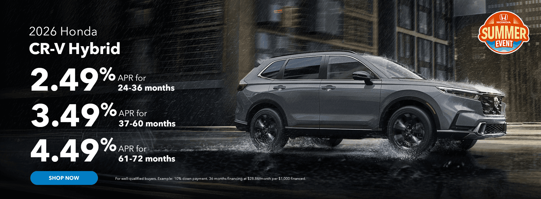 2026 CR-V Hybrid Subtext: 2.49% APR 24-36 months 3.49% APR 37-60 months 4.49% APR for 61-72 months