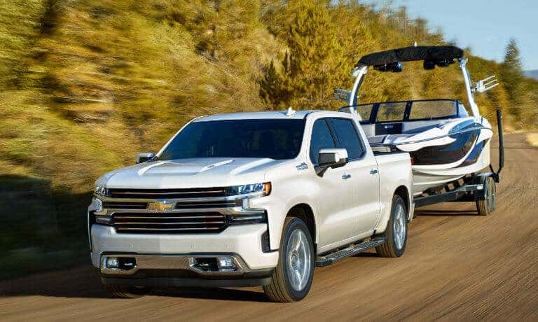 2021 Chevy Silverado 1500 towing a boat