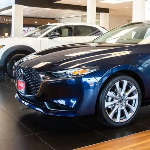 Close up of a new Mazda front end.