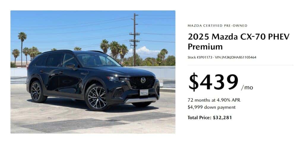 Certified Pre-Owned 2025 Mazda CX-70 PHEV Premium