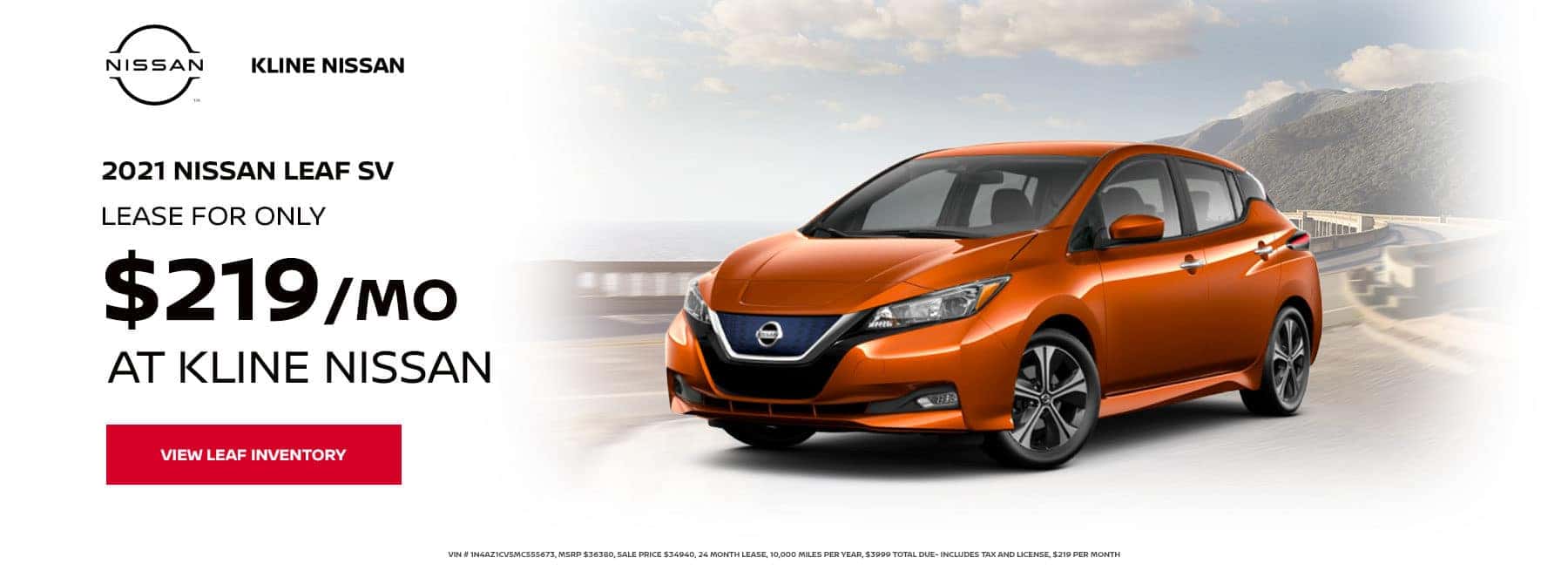 2021 Leaf SV, Lease for $219 Per month