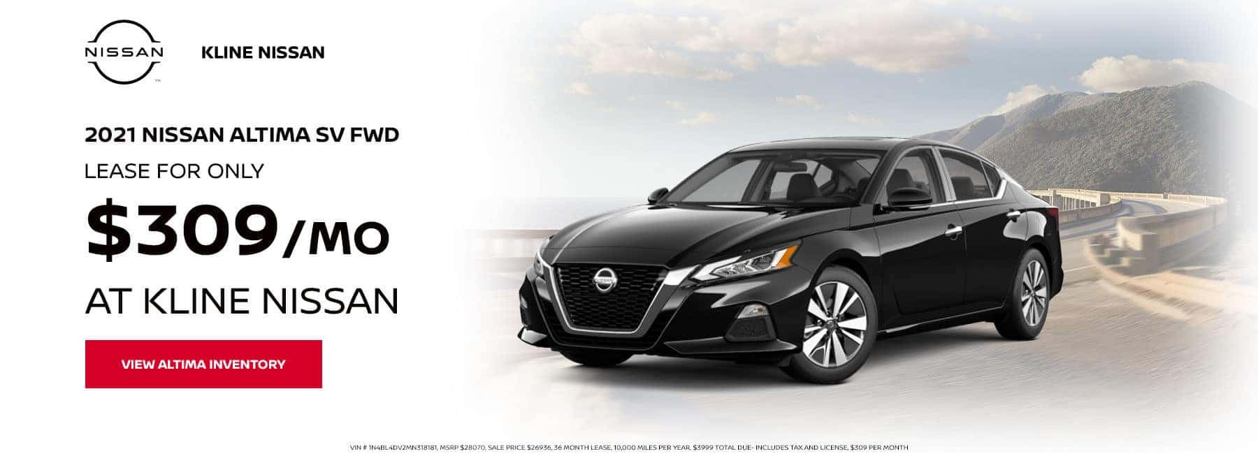 2021 Altima SV FWD, Lease for $309 per month