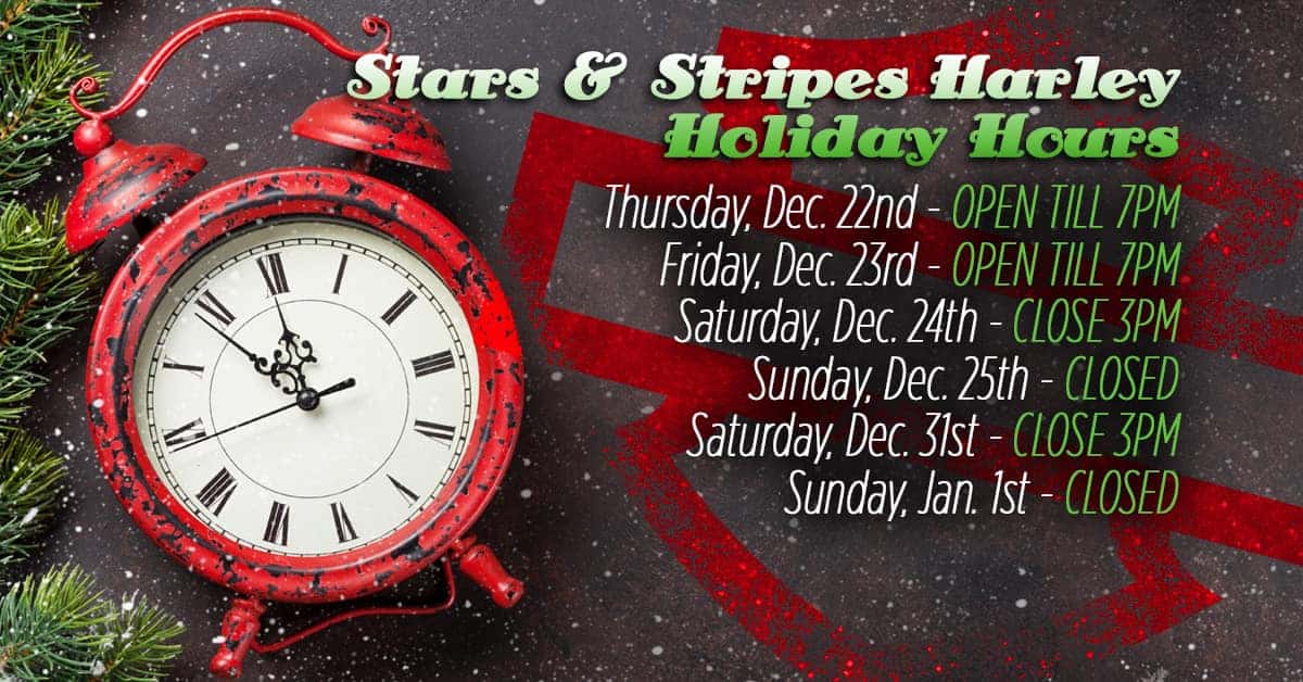 Holiday Shopping Hours - December 22 & 23 open till 7pm, December 24 & 31 close 3pm, December 25 & January 1 Closed