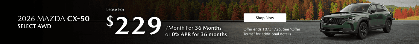 2026 MAZDA CX-50 SELECT AWD Subtext - Lease for $229/mo. for 36 months or 0% APR for 36 months