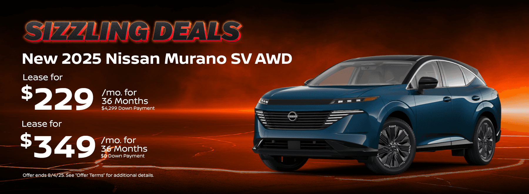New 2025 Nissan Murano SV AWD Subtext - Lease for $229/mo. for 36 Months $4,299 Down Payment Lease for $349/mo. for 36 Months $0 Down Payment