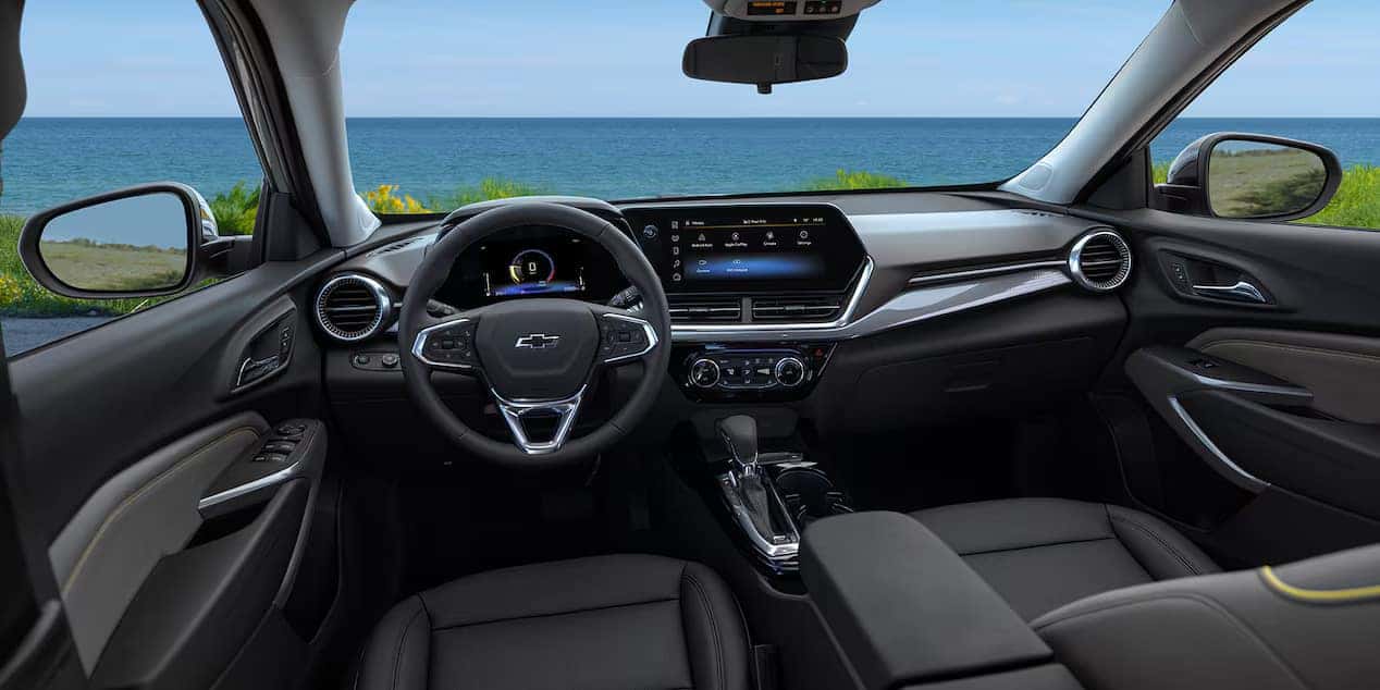 Interior dashboard of the 2025 Chevrolet Trax highlighting advanced technology and infotainment system.