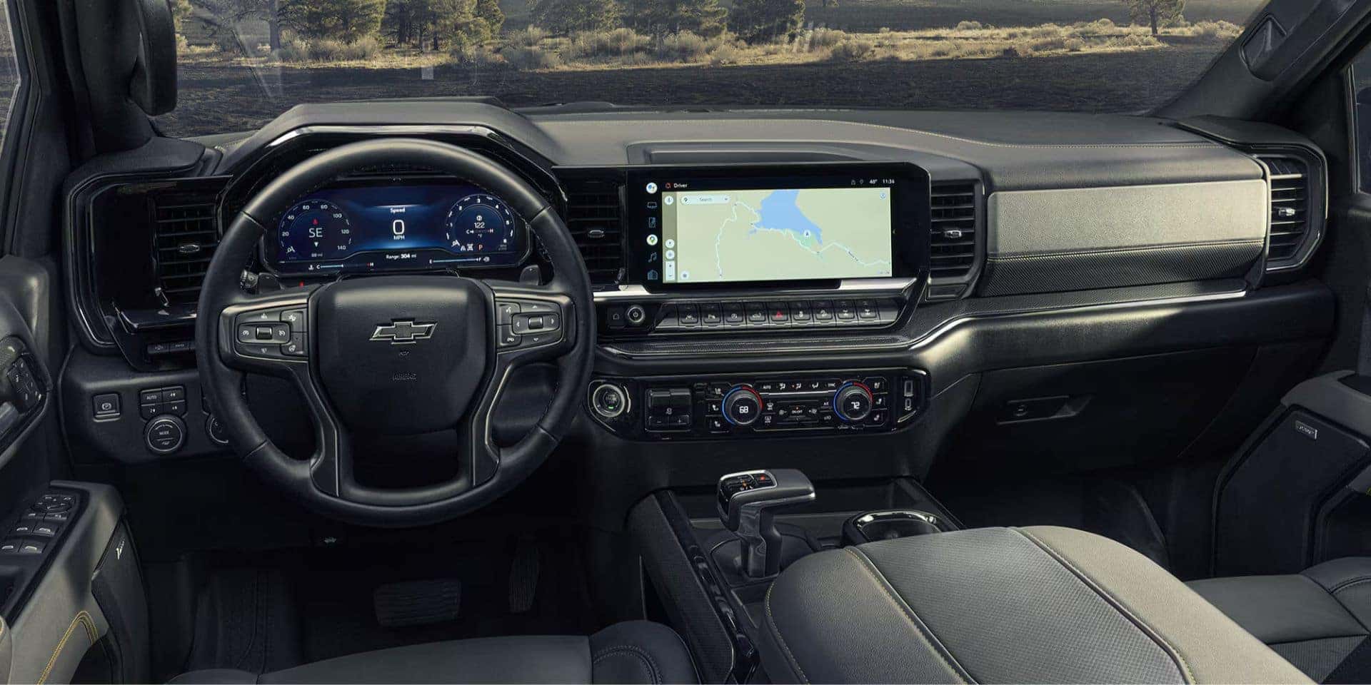 the interior of a 2025 chevy silverado 1500 showing the drivers view