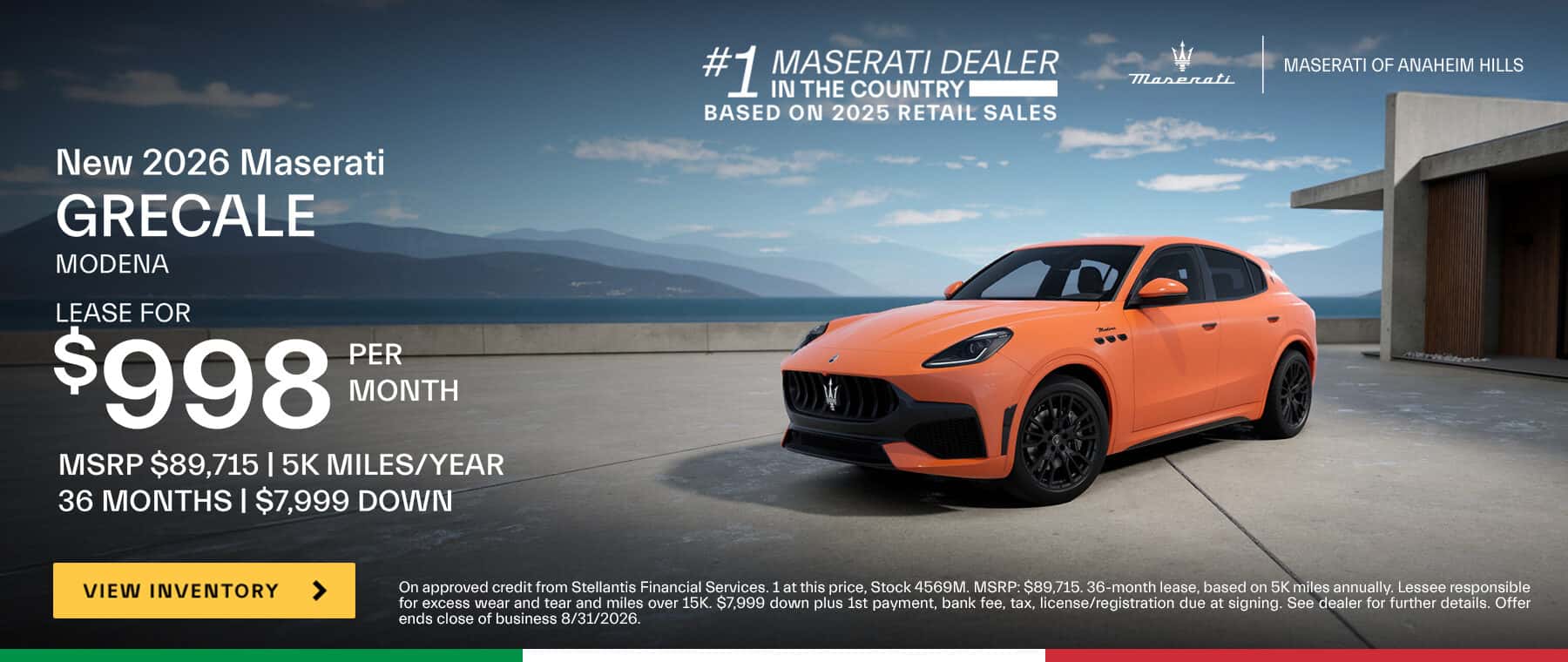 LEASE A 2026 GRECALE MODENA FOR $998 PER MTH