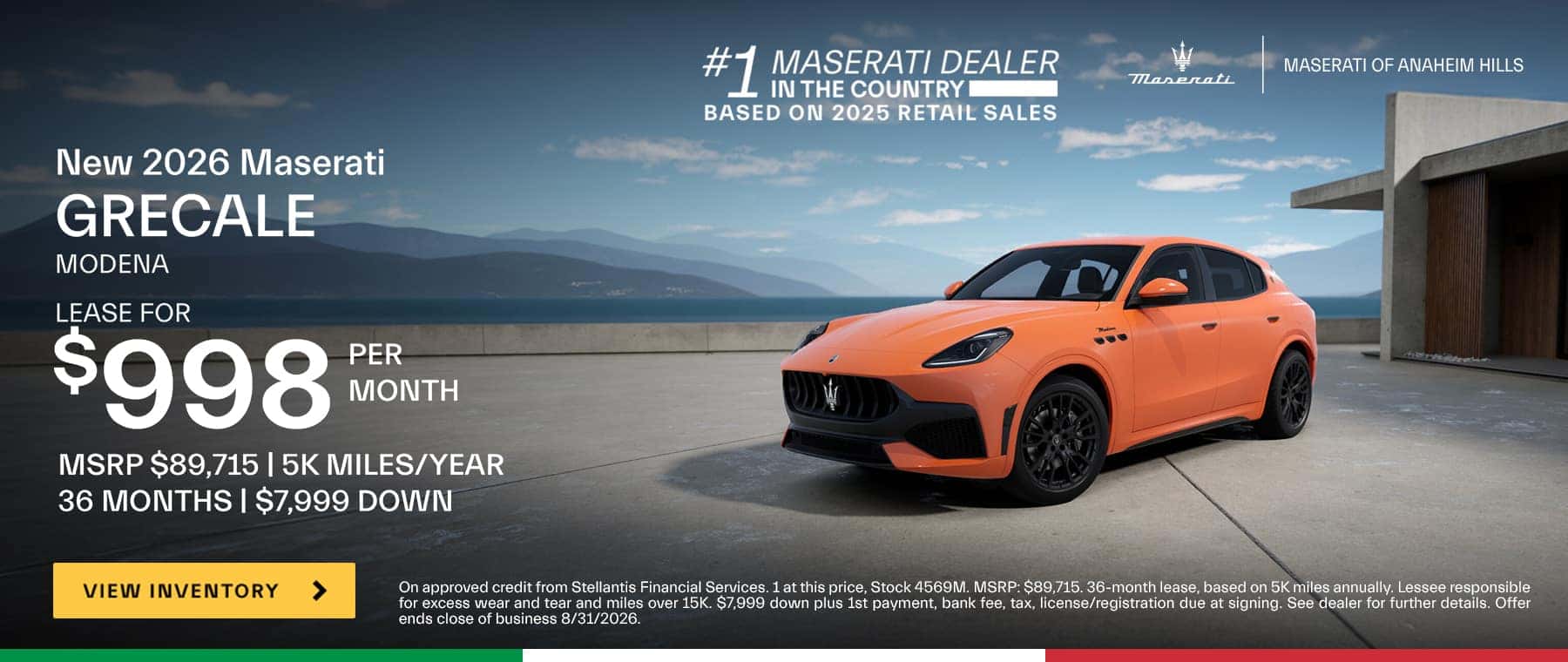 LEASE A 2026 GRECALE MODENA FOR $998 PER MTH