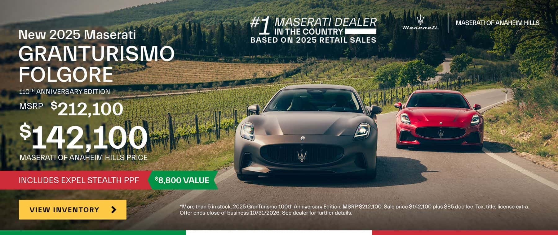 OCT2026_Slider_New_Maserati_GranTurismo_2025_Offer_MSRP_1800x760_R1_10-31-2026–1-