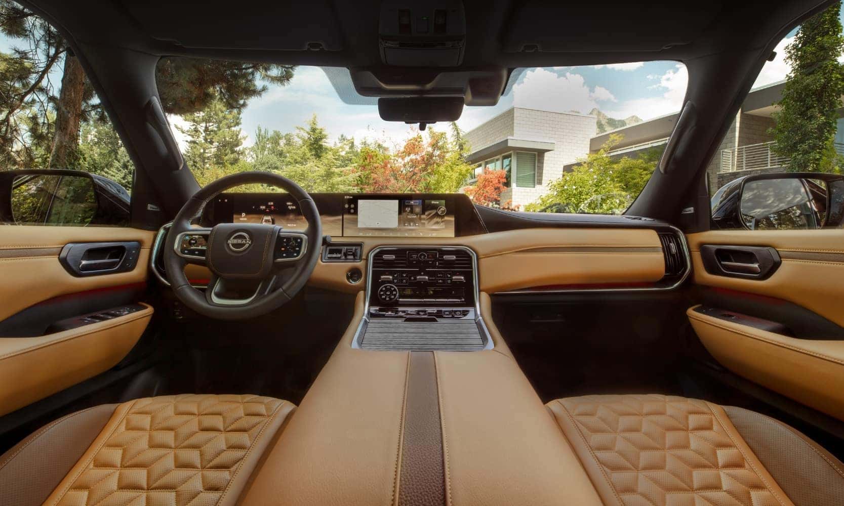 front interior dashboard inside the front cabin of the all new 2025 Nissan Armada