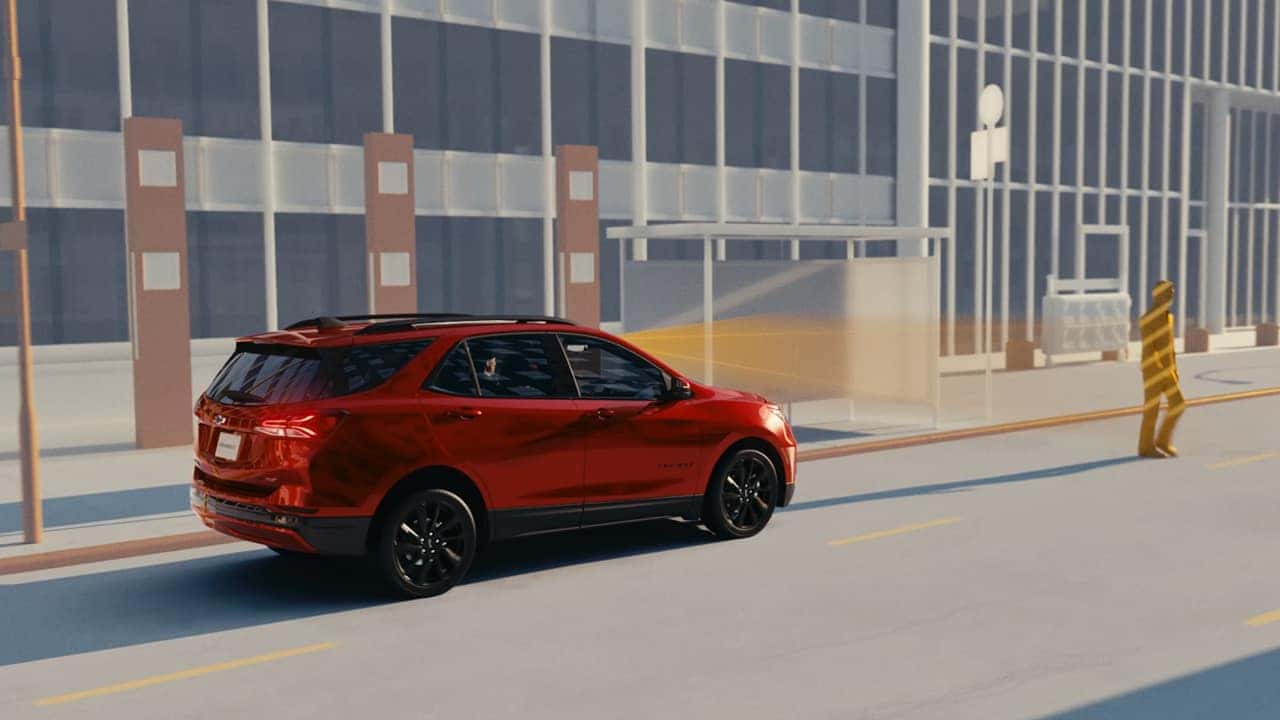 a red suv showing pedestrian safety features