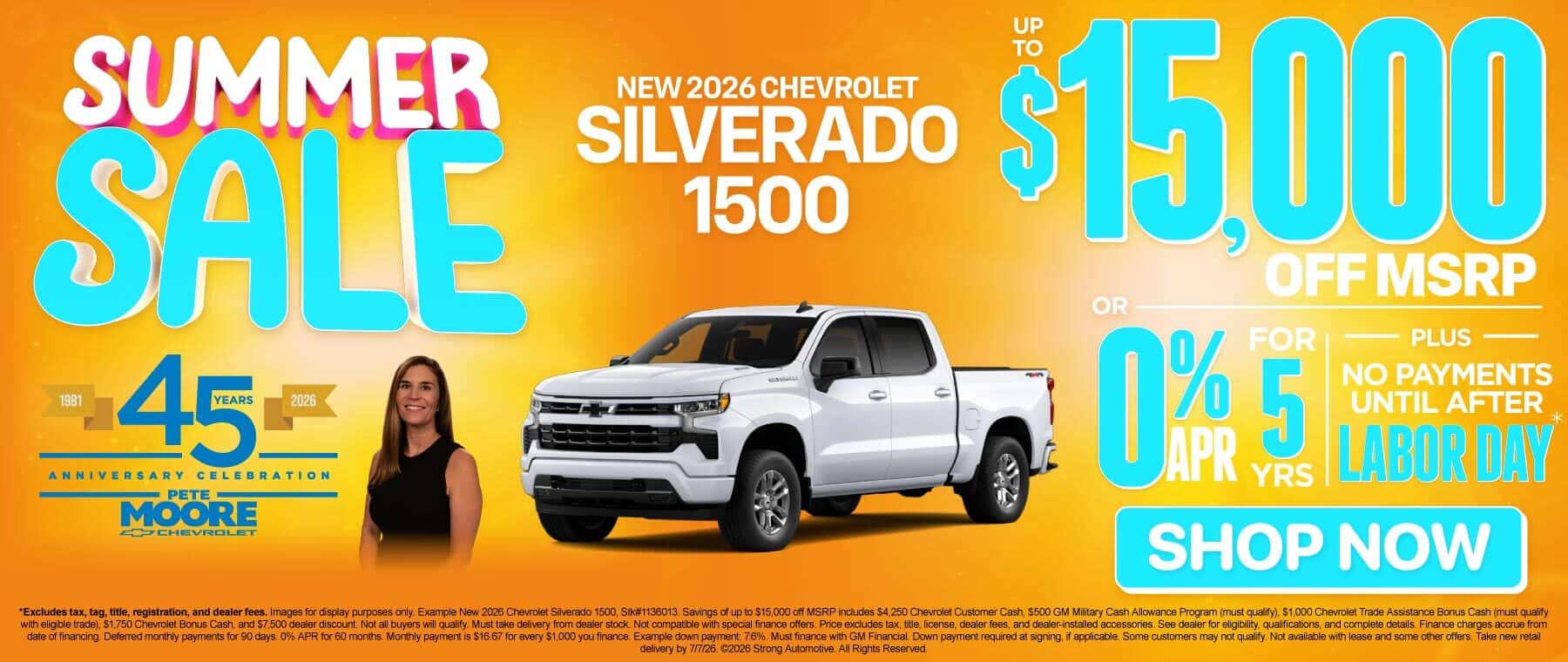 NEW 2026 CHEVROLET SILVERADO 1500 $15,000 off MSRP or 0% for 5 years + No Payments until after Labor Day*
