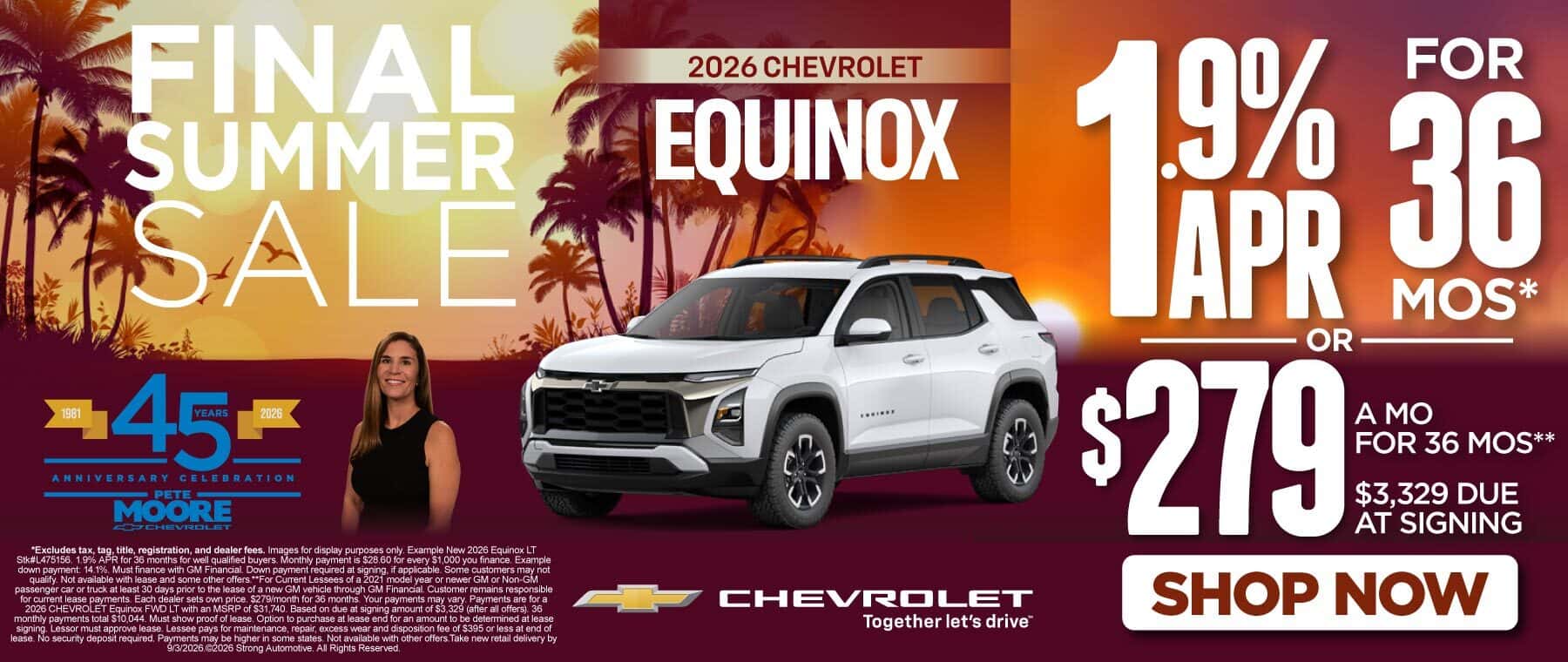 " 2026 Chevrolet Equinox " "1.9% APR* OR Lease for $279/mo for 36 months** $3,329 due at signing"