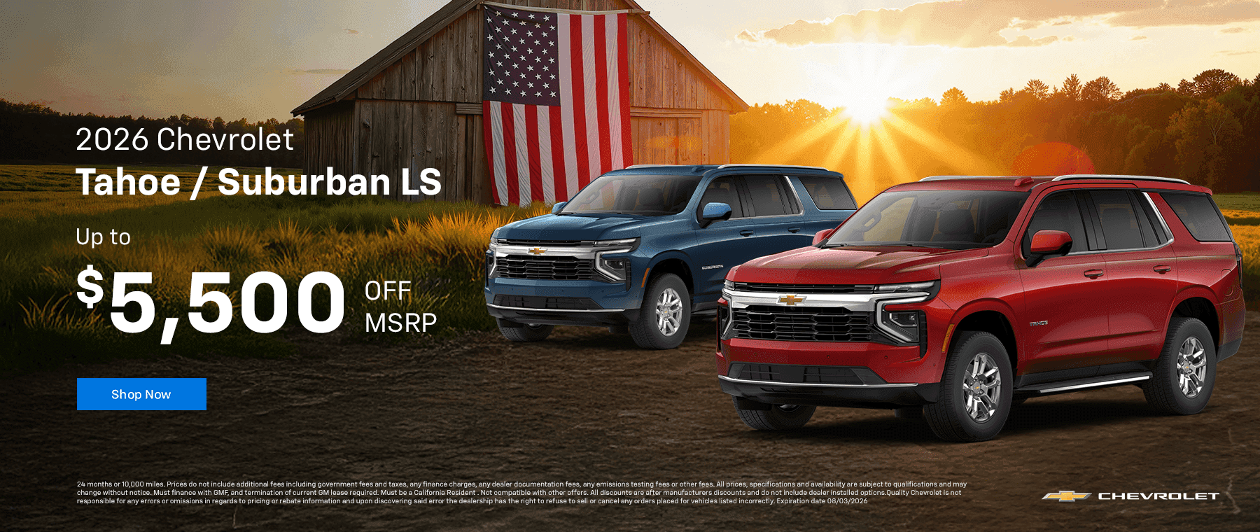 2026 Tahoe / Suburban LS Up to $5500 off MSRP