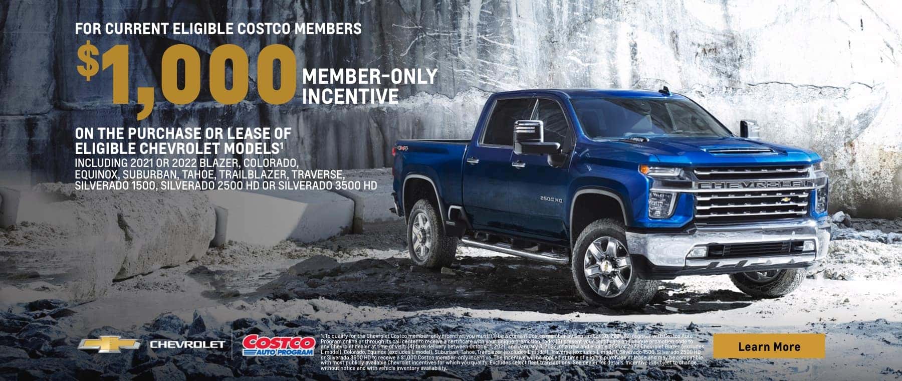 For current eligible Costco members, up to $1000 member only incentive on certain Chevrolet models