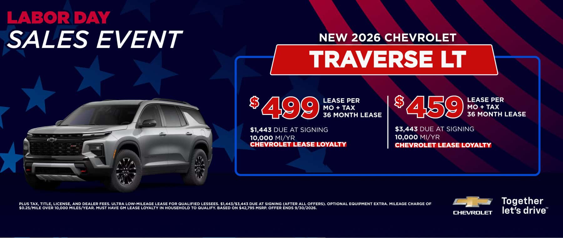 LABOR DAY SALES EVENT NEW 2026 CHEVROLET TRAVERSE LT