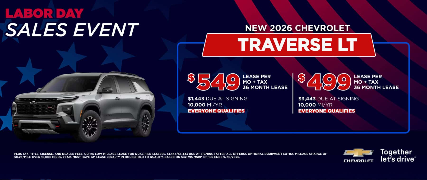 LABOR DAY SALES EVENT NEW 2026 CHEVROLET TRAVERSE LT