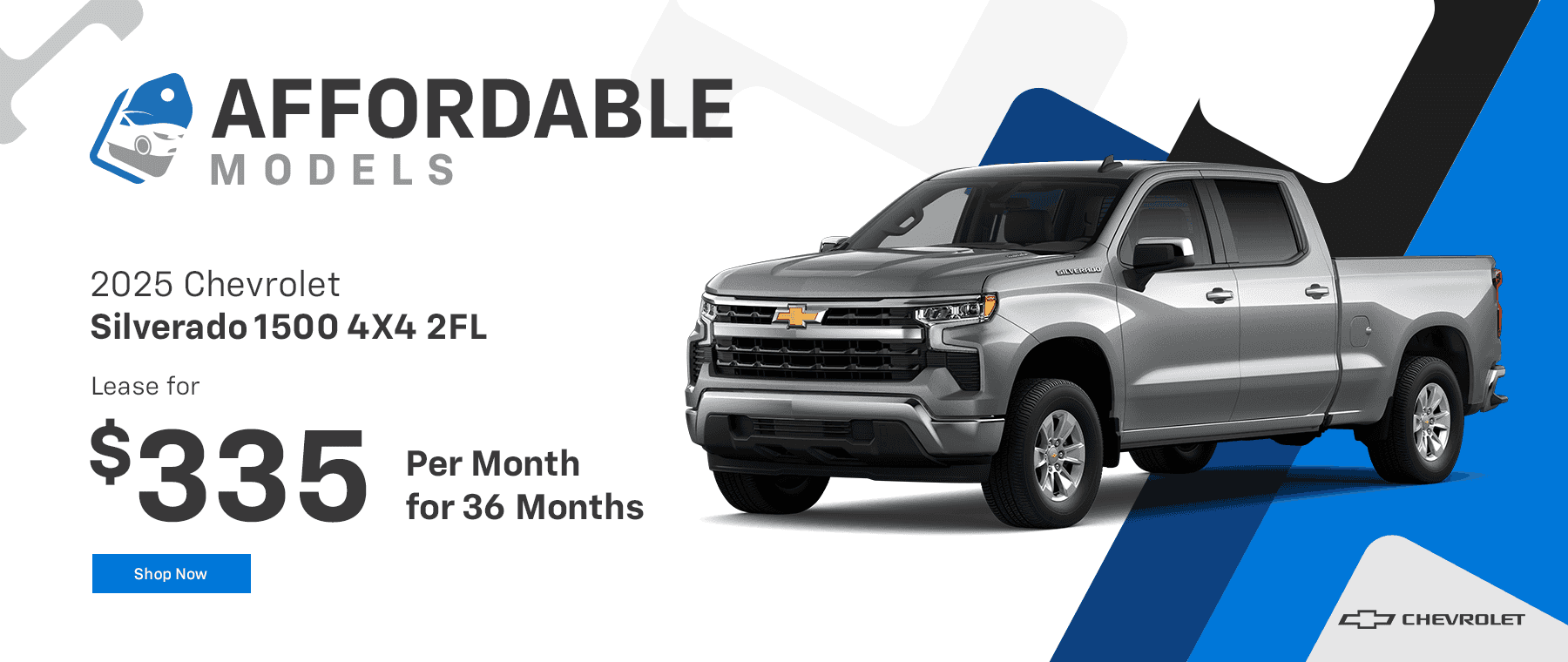 2025 Silverado 1500 4X4 2FL Lease for $335 per month for 36 months