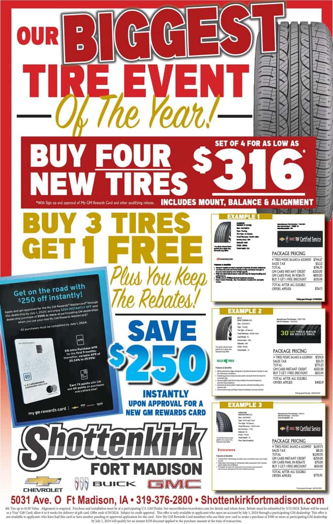 Tire Specials Shottenkirk Chevrolet Buick GMC Fort Madison