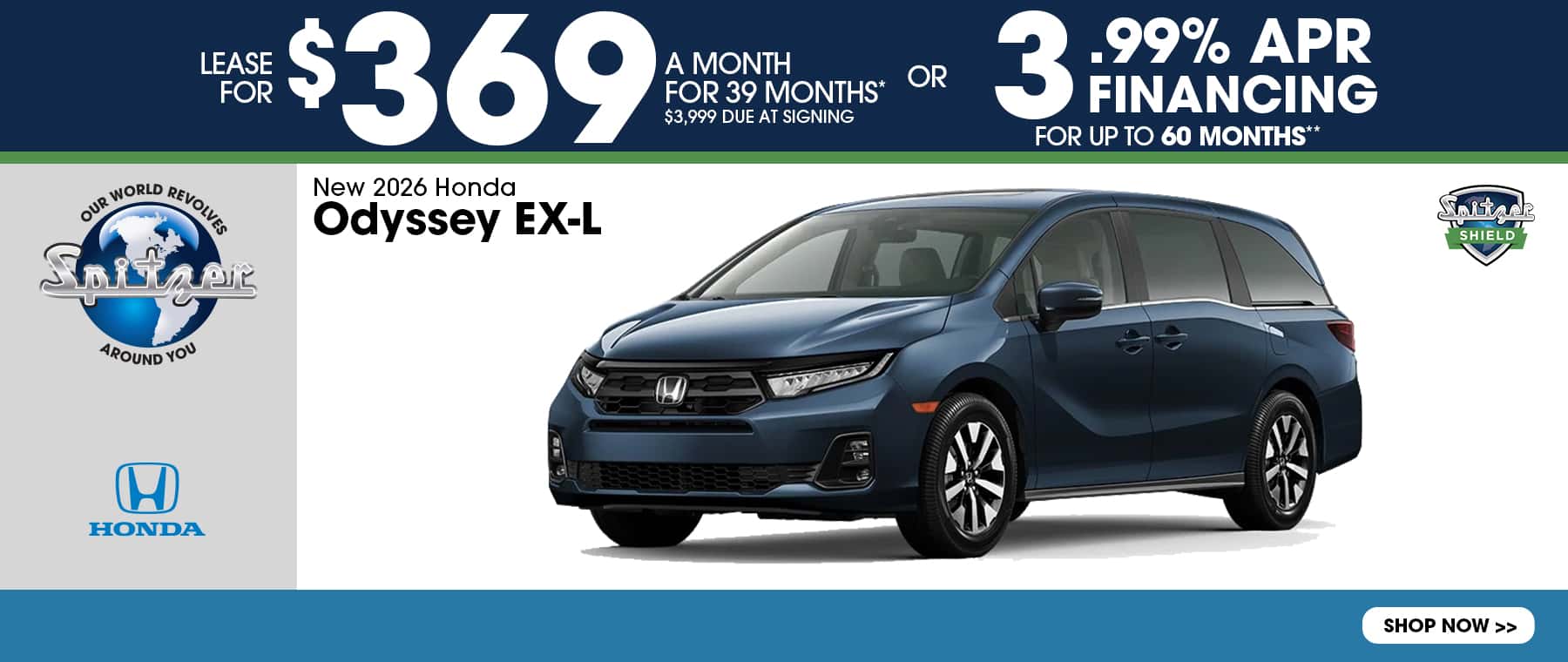 09.2026_Honda Odyssey_Lease for $369 for 39 mo OR 3.99% for 60 mo