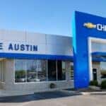 Exterior view of Steve Austin Chevrolet dealership featuring the blue Chevrolet sign