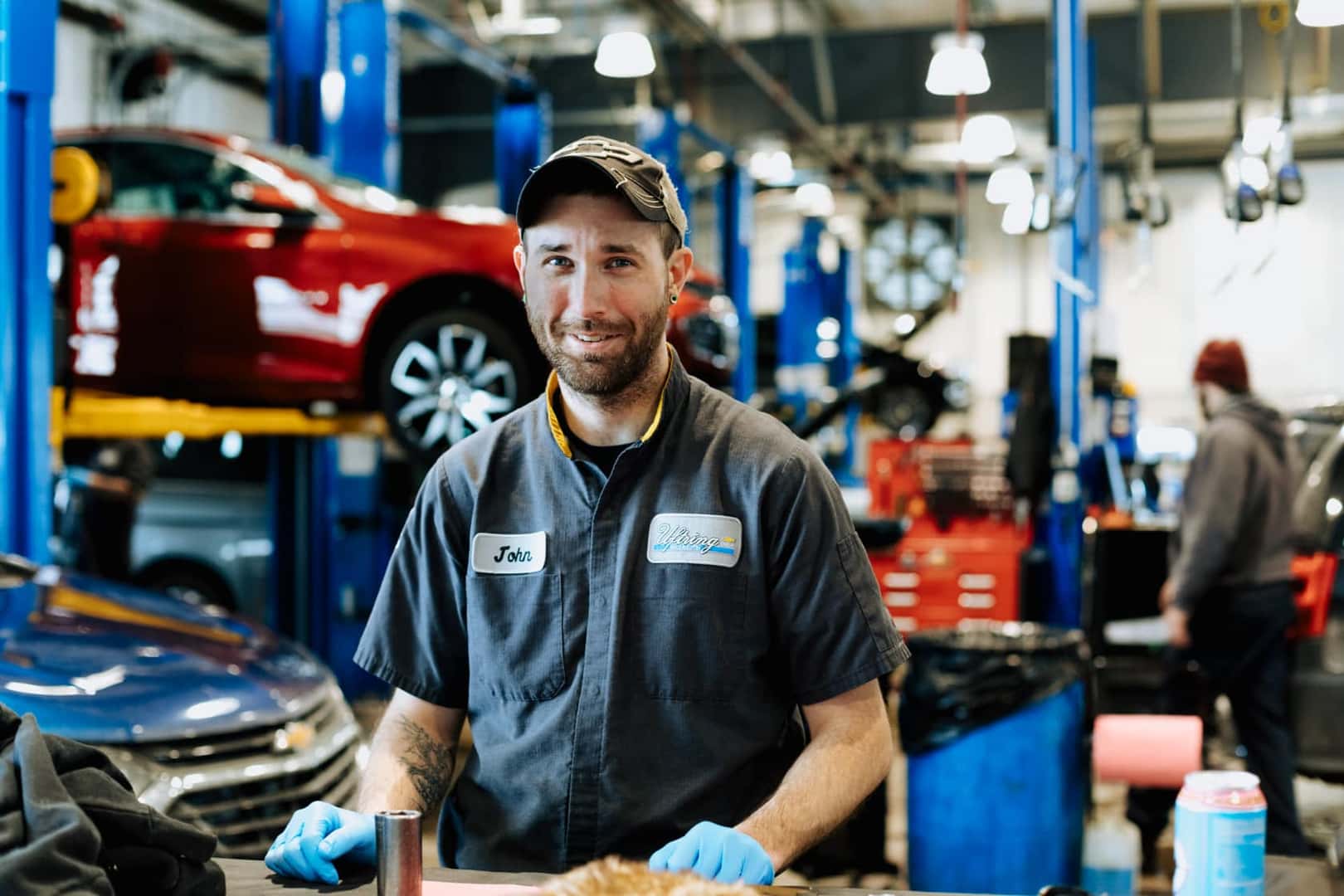Service technician replacing a break