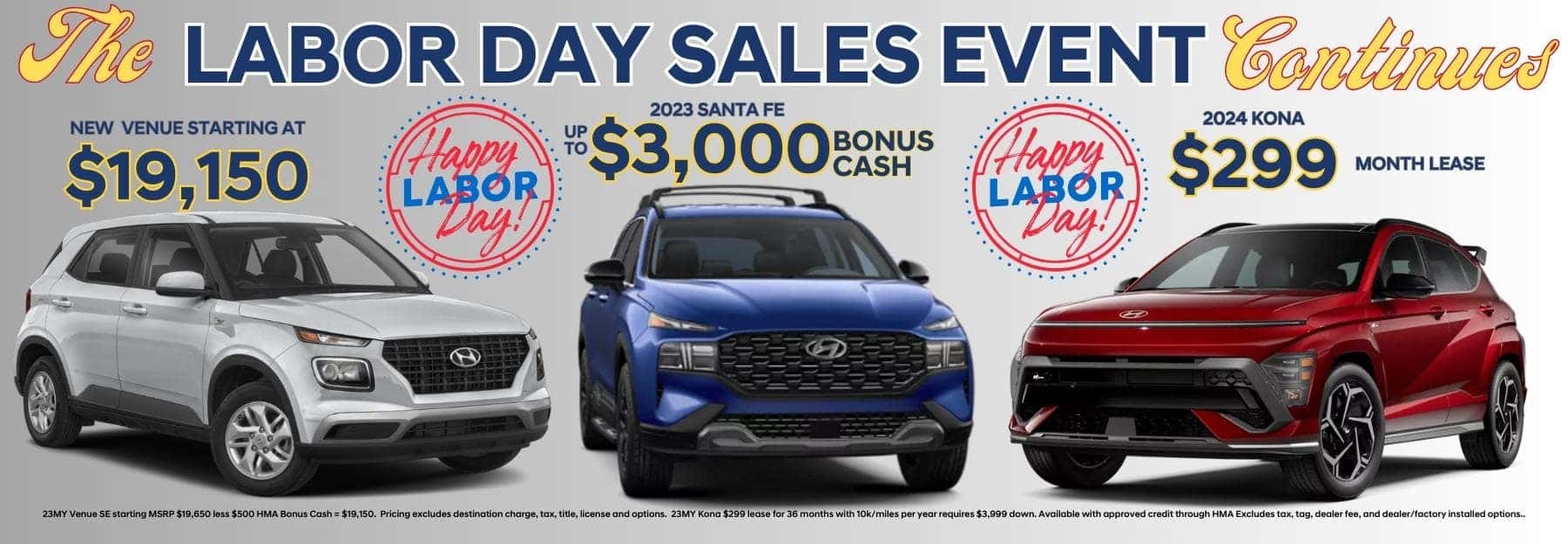 Labor Day Sales Event Continues- Hyundai Santa Fe, Hyundai Kona, Hyundai Venue