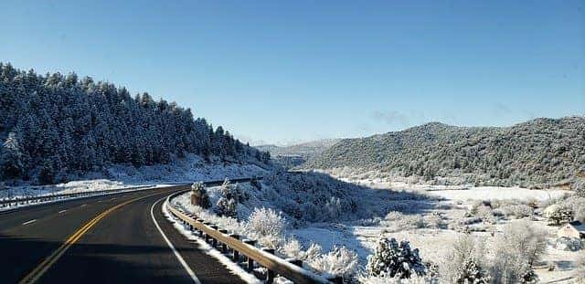 A snowy road in Marion, Illinois is cause for using safe driving tips.
