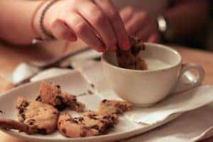 Dipping cookies and milk at a bakery in Marion, IL