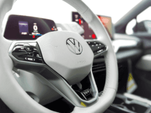 White VW steering wheel.