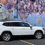 A Volkswagen Atlas parked in front of a mural downtown Marion, Illinois