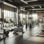 Modern gym interior at VW of Marion in Marion, IL, featuring treadmills, stationary bikes, and weight machines, with large windows and natural lighting, designed to promote a healthy lifestyle for Volkswagen customers and community members.