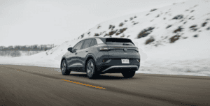 2024 Volkswagen ID.4 driving on a snowy road near Marion, IL.