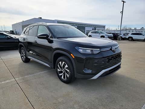black 2026 Volkswagen Tiguan SUV parked at the Volkswagen of Marion dealership in Marion, IL