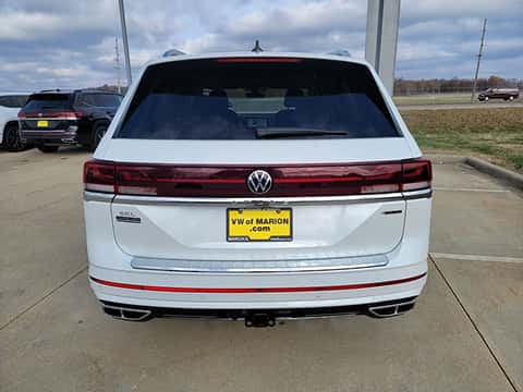 rear view of a white 2026 Volkswagen Atlas parked at the Volkswagen of Marion dealership in Marion, IL