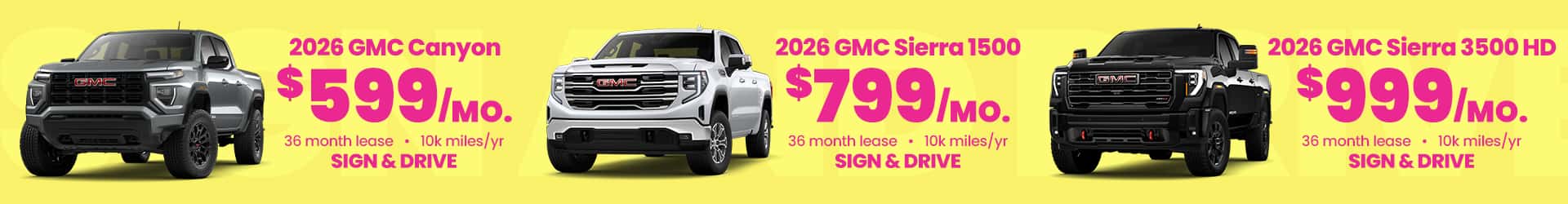 599/799/999/mo, 36-month, 10k miles/yr, sign and drive